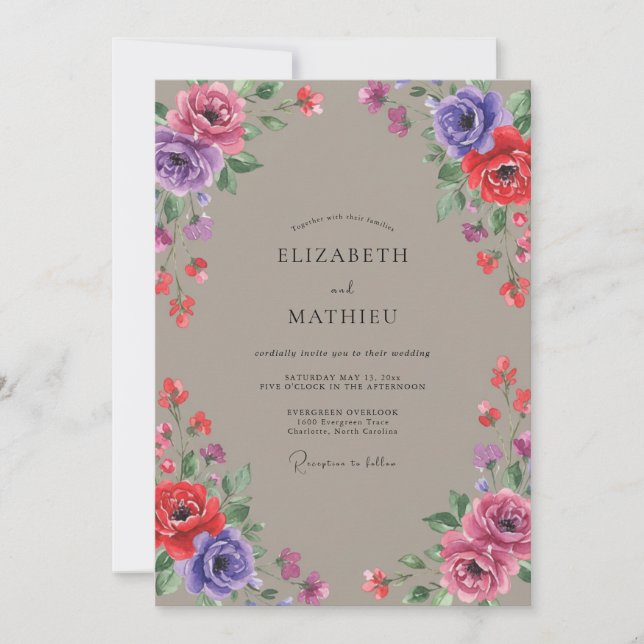 Taupe Violet Painted Wedding Invitation (Front)