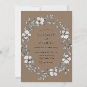 Taupe Warm Silver Petal Wedding Invitation