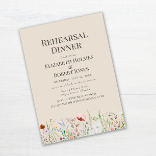 Taupe Watercolor Wildflower Rehearsal Dinner Invitation