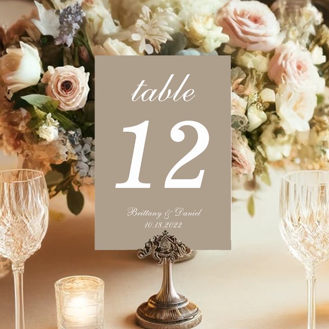 Taupe Wedding Calligraphy Simple Script Neutrals  Table Number (Creator Uploaded)