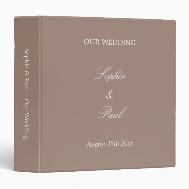 Taupe Wedding Personalized 3 Ring Binder (Front/Spine)