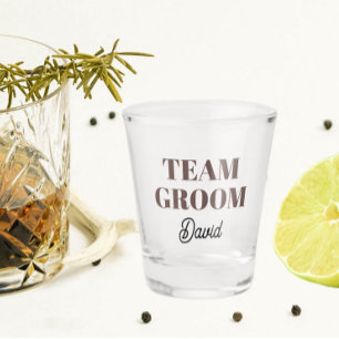 Taupe Wedding Team Groom Personalized Shot Glass