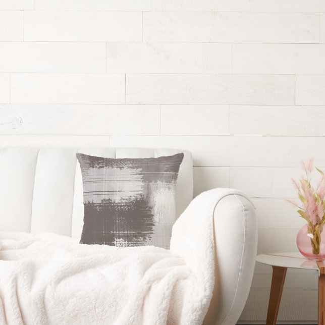 Taupe White Abstract Brushstrokes   Throw Pillow (Couch)