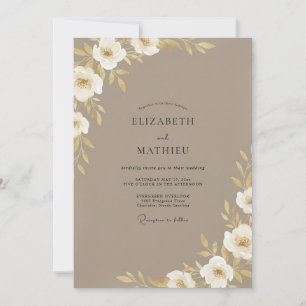 Taupe White Blossom Wedding Invitation