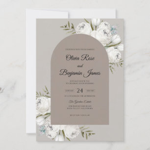 Taupe White Foliage Eucalyptus Wedding Invitation
