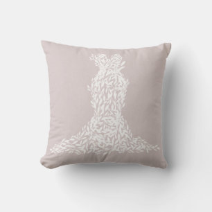 Taupe & White Leaves Dress Modern Fashion Chic Throw Pillow