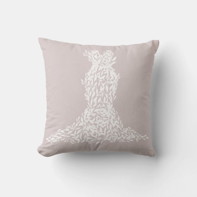 Taupe & White Leaves Dress Modern Fashion Chic Throw Pillow (Front)