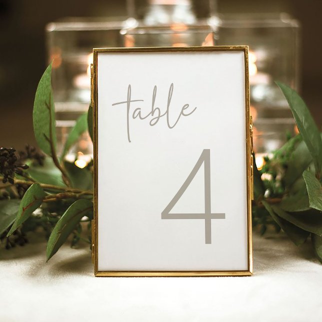 Taupe & White Minimalist Script Bridal Shower Flat Table Number (Creator Uploaded)