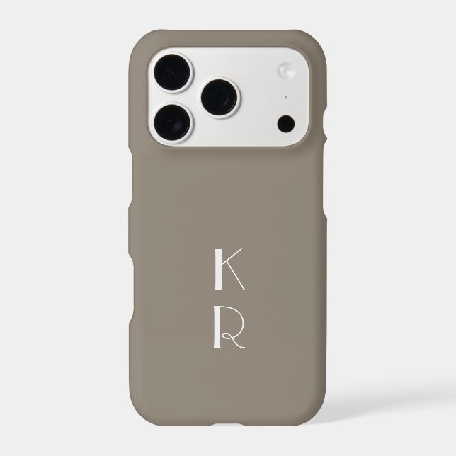 Taupe White Monogram Retro Initials Minimalist Men (Back)