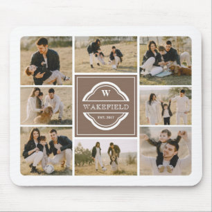 Taupe White Monogram & Year Photo Collage Mouse Pad
