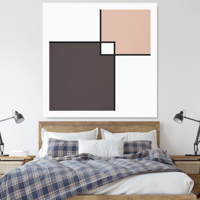 Taupe White Squares  Canvas Print (Insitu(Bedroom))