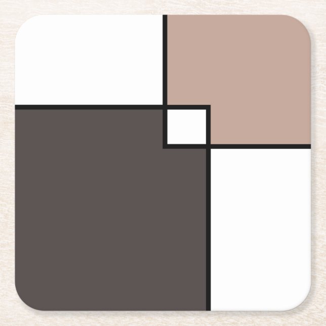 Taupe White Squares  Square Paper Coaster (Front)