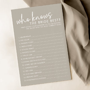 Taupe Who Know The Bride Best Bridal Shower Game