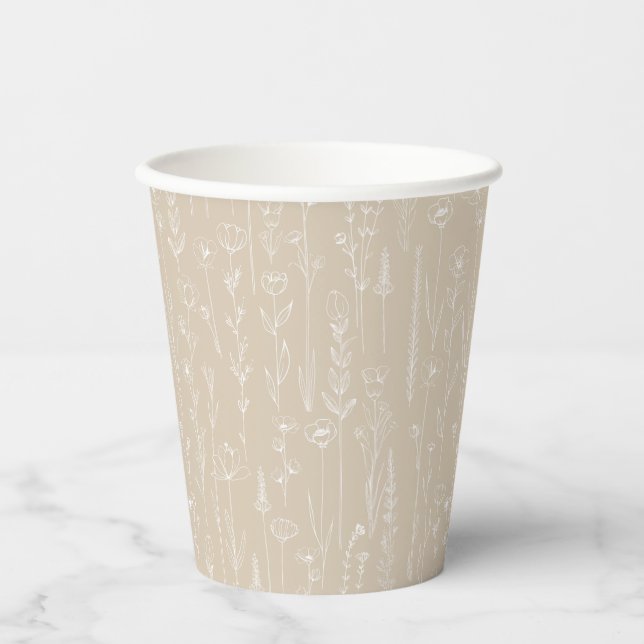 Taupe Wildflower Party Cup | Neutral Botanical (Front)
