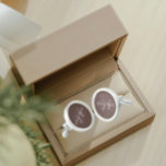 Taupe with White Stylized Monogram Cufflinks<br><div class="desc">A pair of sterling silver plated, round cufflinks for the fashionable man to match his outfit that feature a trendy, taupe colour along with his name printed in white, upper case letters and superimposed with white, stylized initials. Personalize your cufflinks by editing and replacing name and initials as desired. A...</div>