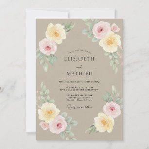 Taupe Yellow Peony Wedding Invitation