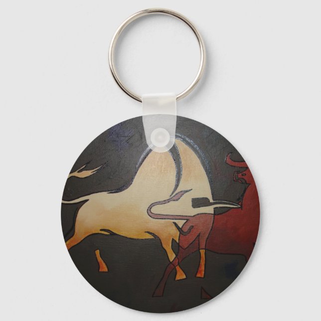 Taurean Bulls Animal Abstract Art Keychain (Front)