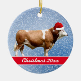 Taureau et ornement en céramique de Santa Hat