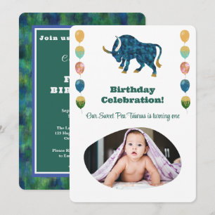 Taurus 1st Birthday Photo Impressionist Gold  Invi Invitation