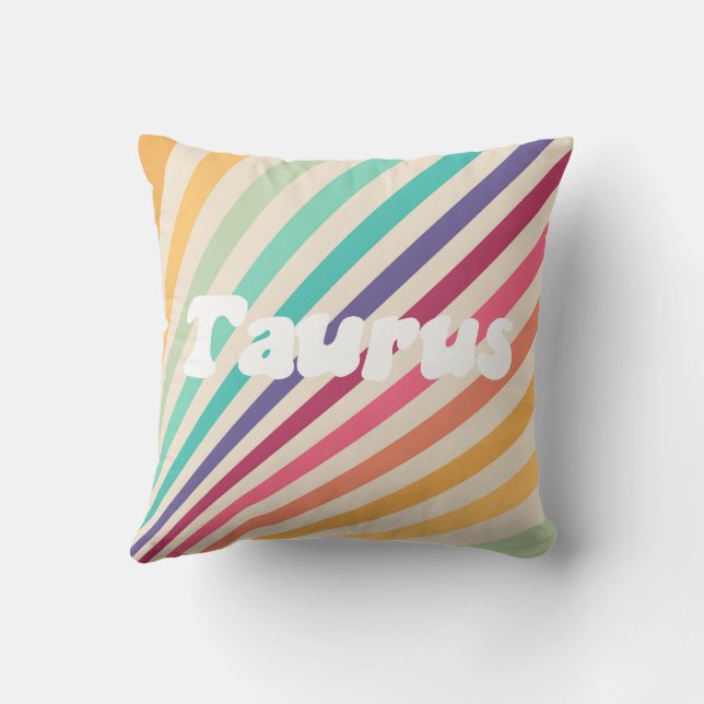 Taurus Astrology Zodiac Retro Rainbow Round Pillow (Back)