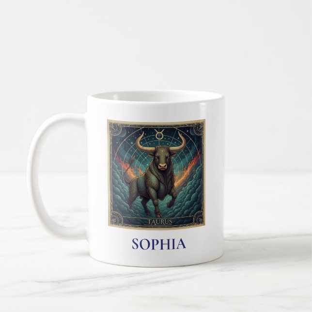 Taurus Blue Celestial Zodiac Coffee Mug (Left)