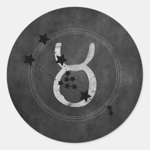 Taurus bull black stars silver zodiac symbol classic round sticker