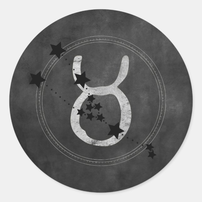 Taurus bull black stars silver zodiac symbol classic round sticker (Front)