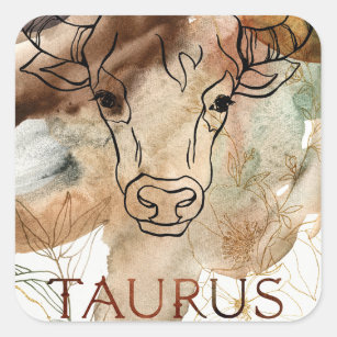 Taurus bull brown gold flowers planets astrology  square sticker