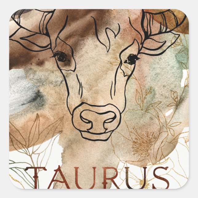 Taurus bull brown gold flowers planets astrology  square sticker (Front)