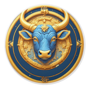 ♉ Taurus Bull Gold Ring Zodiac Gift ♉ Ceramic Knob