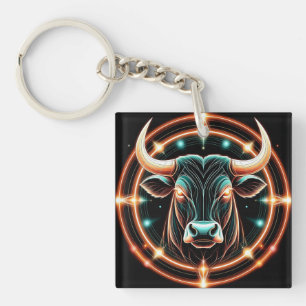 Taurus Bull Illustration with Neon Lighting Keychain