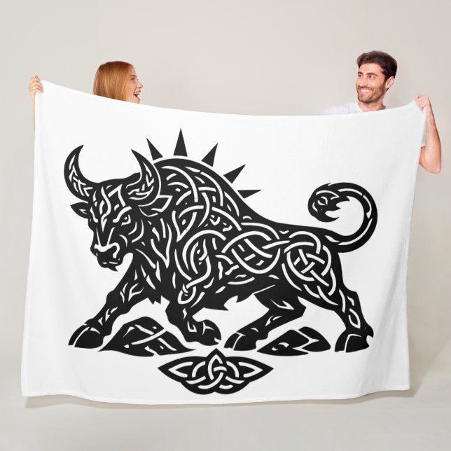 Taurus Bull Sigil — Earthbound Zodiac Inkwork Fleece Blanket (In Situ)