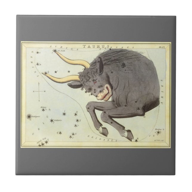 Taurus Bull, Vintage Constellation Urania's Mirror Tile (Front)