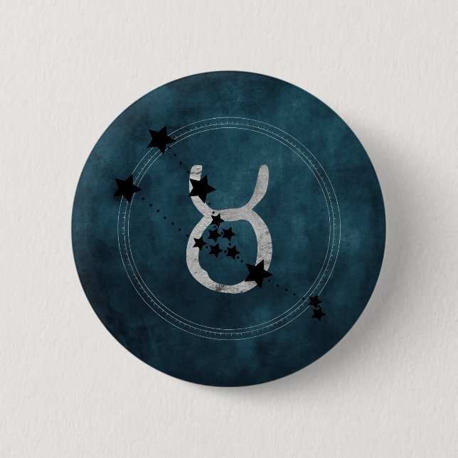 Taurus bull zodiac constellation distressed teal 2 inch round button (Front)