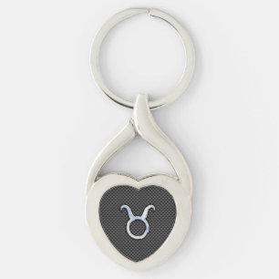 Taurus Chrome Like Zodiac Sign on Carbon Fibre Keychain