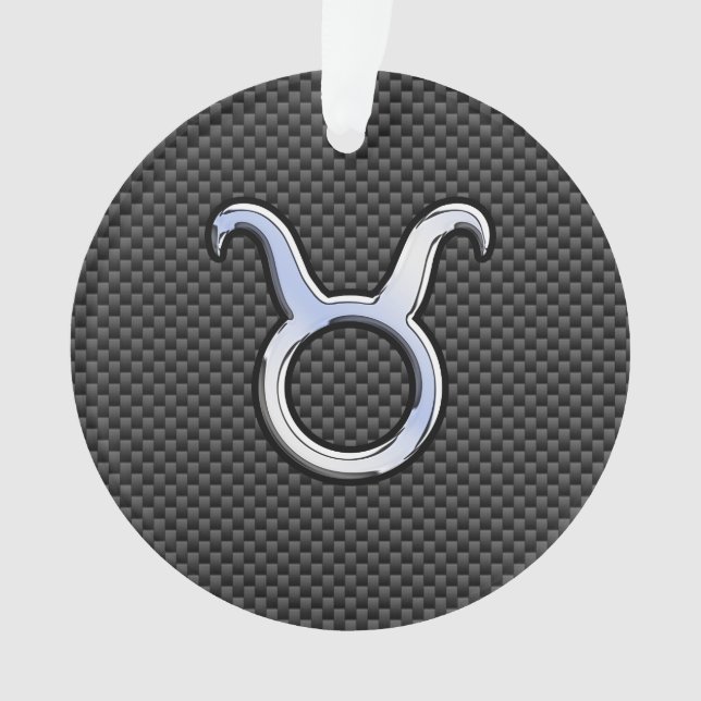 Taurus Chrome Like Zodiac Sign on Carbon Fibre Ornament (Front)