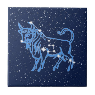 Taurus Constellation and Sun Sign with Stars Tile