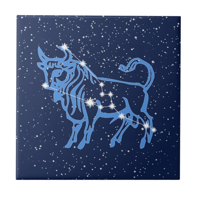Taurus Constellation and Sun Sign with Stars Tile (Front)