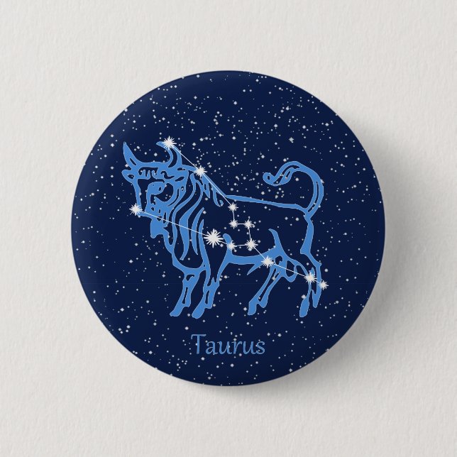 Taurus Constellation and Zodiac Sign with Stars 2 Inch Round Button (Front)