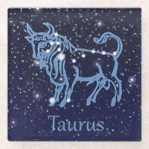 Taurus Constellation and Zodiac Sign with Stars Glass Coaster
