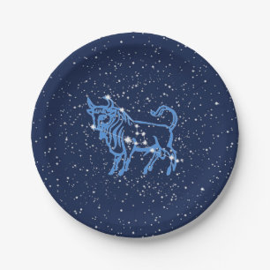 Taurus Constellation and Zodiac Sign with Stars Paper Plate