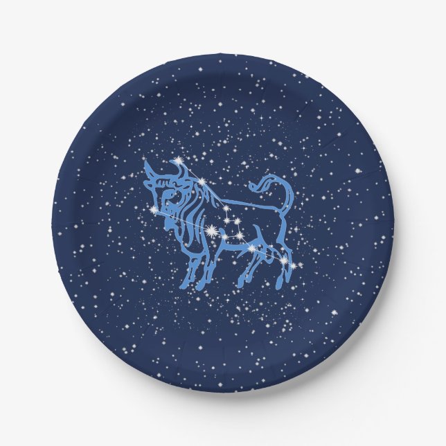 Taurus Constellation and Zodiac Sign with Stars Paper Plate (Front)