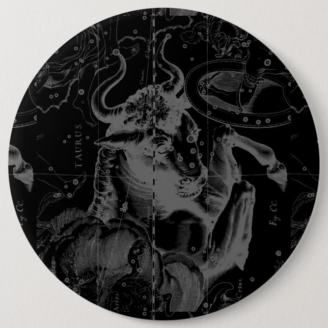 Taurus Constellation Hevelius 1690 Decor 6 Inch Round Button (Front)