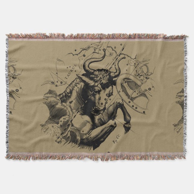 Taurus Constellation Hevelius 1690 Engraving Throw Blanket (Front)