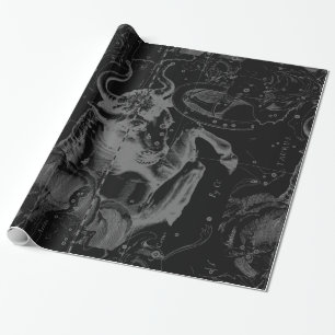 Taurus Constellation Map Hevelius 1690 on Black Wrapping Paper