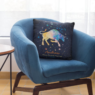 Taurus Constellation Zodiac Watercolor Star Galaxy Throw Pillow