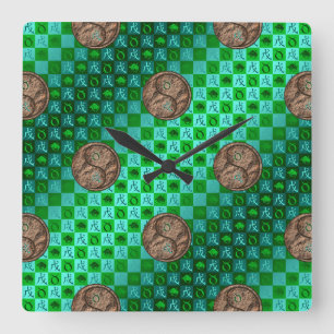 Taurus & Earth Dog Square Wall Clock