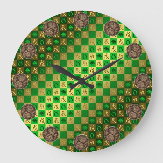 Taurus & Earth Dragon Large Clock (Front)