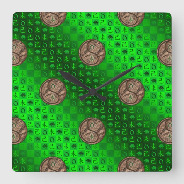 Taurus & Earth Goat Square Wall Clock (Front)