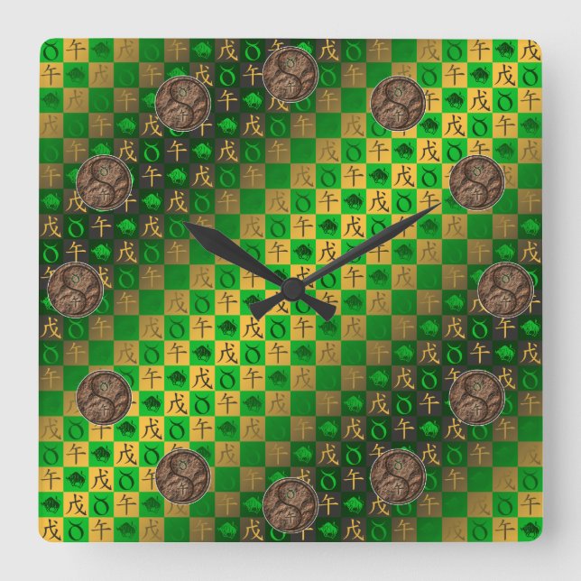 Taurus & Earth Horse Square Wall Clock (Front)
